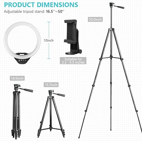 Ring Light with 50'' Extendable Tripod Stand, LED Circle Lights with Phone Holder Ring Light with 50'' Extendable Tripod Stand, LED Circle Lights with Phone Holder